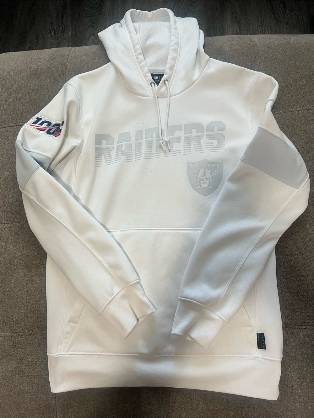 NFL White Dri-FIT Pullover Hoodie with Subtle Tonal Logo